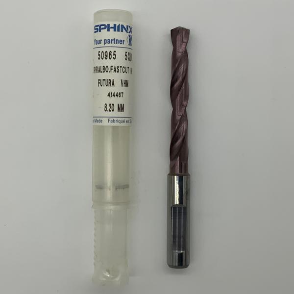 Sphinx Solid Carbide 2 Flute Drill .3228 (8.2mm) Cutting Dia X 2.01 Flute Length Coolant Thru