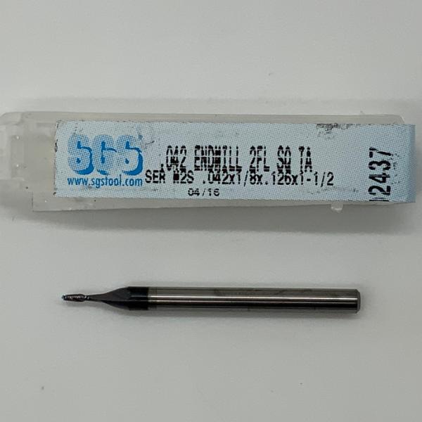 SGS Solid Carbide 2 Flute Endmill .042 Cutting Dia X .126 Flute Length