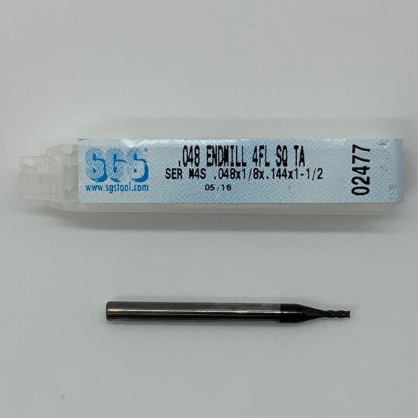 SGS Solid Carbide 4 Flute Endmill .048 Cutting Dia X .144 Flute Length