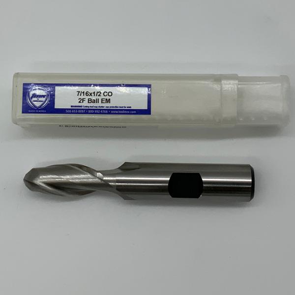 ToolMex HSS 2 Flute Ball Endmill .4375 (7/16) Cutting Dia X 1.0 Flute Length