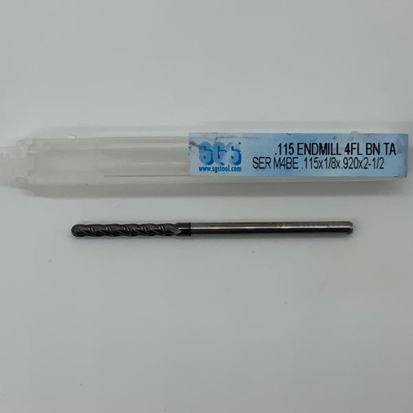 SGS Solid Carbide 4 Flute Ball Endmill .115 Cutting Dia X .920 Flute Length