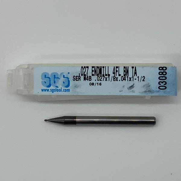 SGS Solid Carbide 4 Flute Ball Endmill .027 Cutting Dia X .041 Flute Length