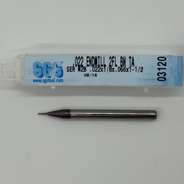 SGS Solid Carbide 2 Flute Ball Endmill .022 Cutting Dia X .066 Flute Length