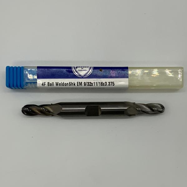 ToolMex Solid Carbide Double Ended 4 Flute Ball Endmill .2813 (9/32) Cutting Dia X .70 Flute Length