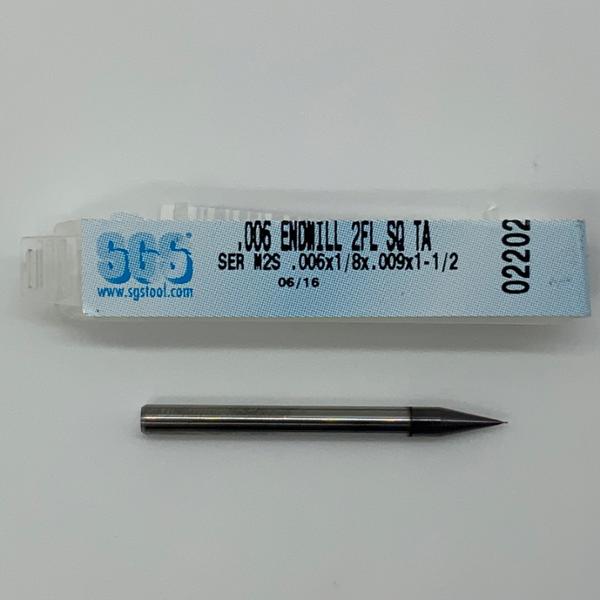 SGS Solid Carbide 2 Flute Endmill .006 Cutting Dia X .009 Flute Length