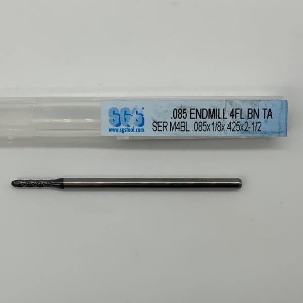 SGS Solid Carbide 4 Flute Ball Endmill .085 Cutting Dia X .425 Flute Length