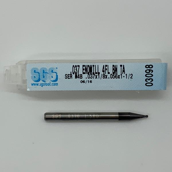 SGS Solid Carbide 4 Flute Ball Endmill .037 Cutting Dia X .056 Flute Length