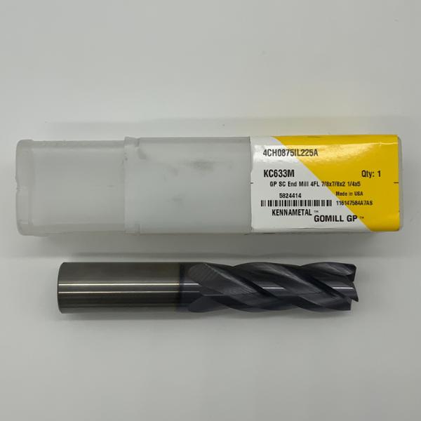 Kennametal Solid Carbide 4 Flute Endmill .8750 (7/8”) Cutting Dia X 2.25 Flute Length With .020 Corner Chamfer