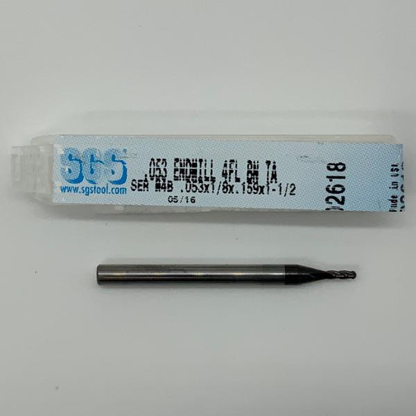 SGS Solid Carbide 4 Flute Ball Endmill .053 Cutting Dia X .159 Flute Length