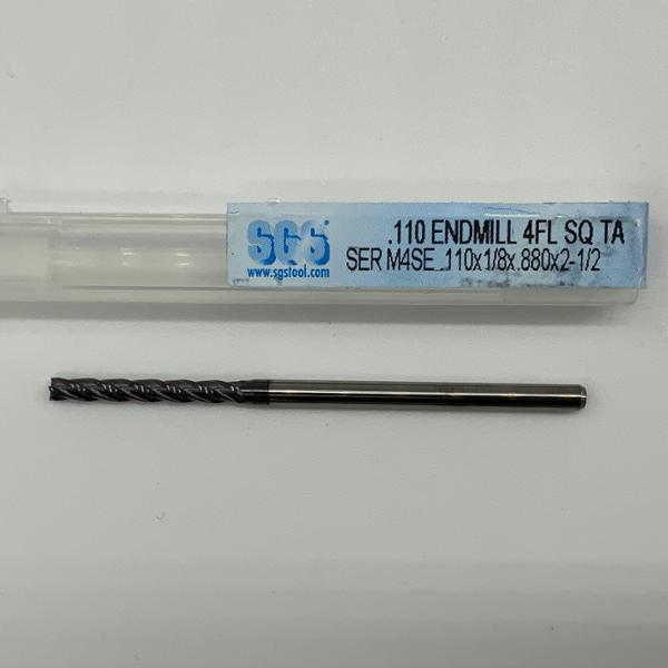 SGS Solid Carbide 4 Flute Endmill .110 Cutting Dia X .880 Flute Length