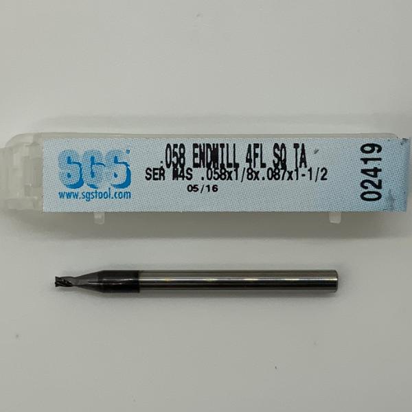 SGS Solid Carbide 4 Flute Endmill .058 Cutting Dia X .087 Flute Length