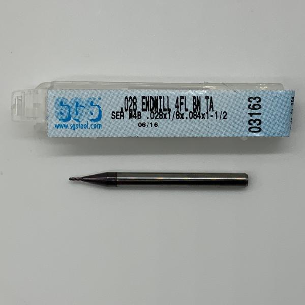 SGS Solid Carbide 4 Flute Ball Endmill .028 Cutting Dia X .084 Flute Length