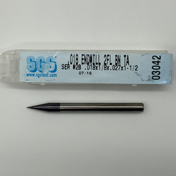 SGS Solid Carbide 2 Flute Ball Endmill .018 Cutting Dia X .027 Flute Length