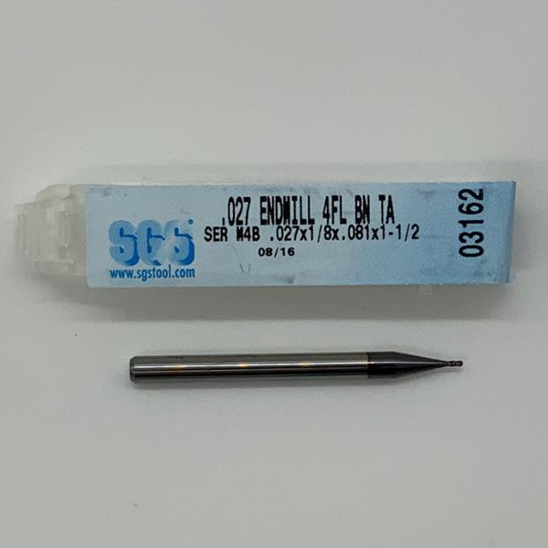 SGS Solid Carbide 4 Flute Ball Endmill .027 Cutting Dia X .081 Flute Length