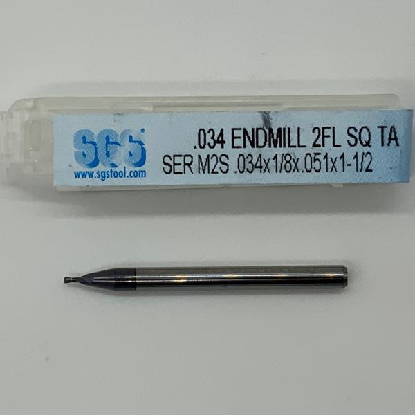 SGS Solid Carbide 2 Flute Endmill .034 Cutting Dia X .051 Flute Length