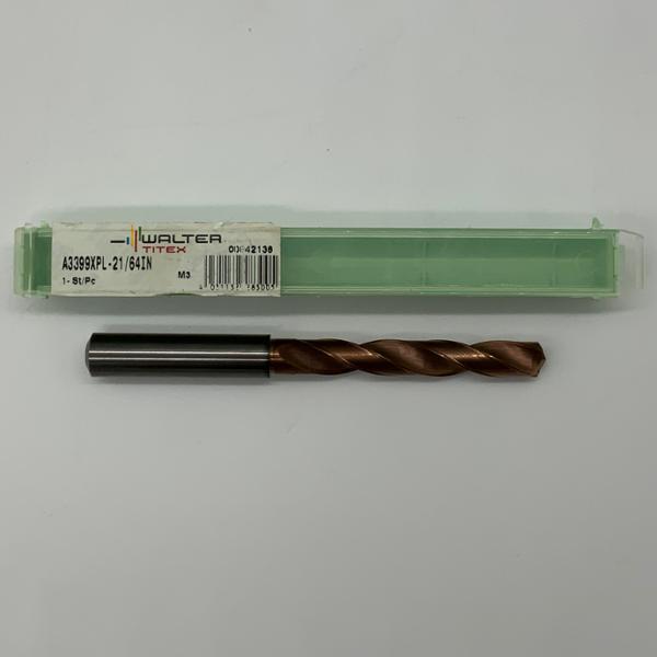 Walter Solid Carbide 2 Flute Drill .3281 (21/64”) Cutting Dia X 2.00 Flute Length Coolant Thru