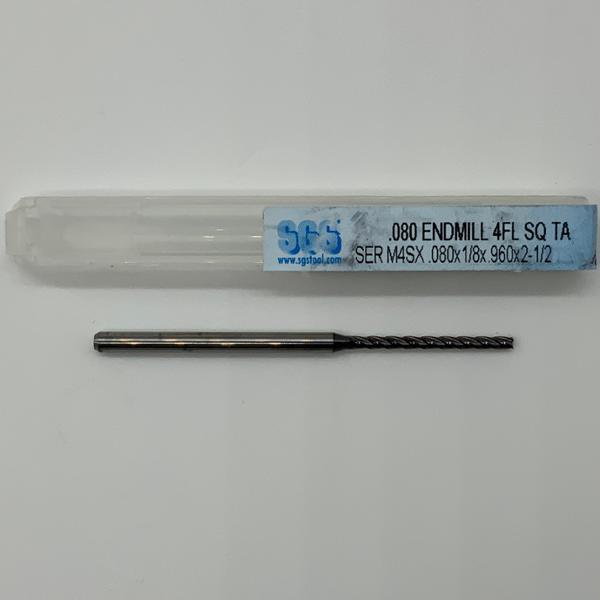 SGS Solid Carbide 4 Flute Endmill .080 Cutting Dia X .960 Flute Length