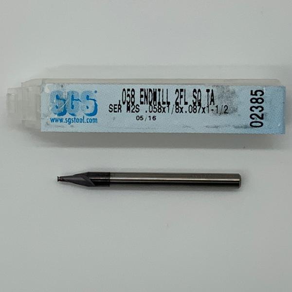 SGS Solid Carbide 2 Flute Endmill .058 Cutting Dia X .087 Flute Length