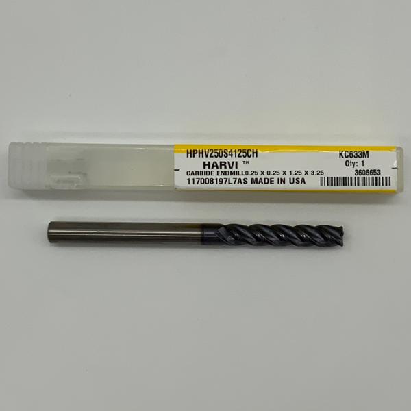 Kennametal Solid Carbide 4 Flute Endmill .2500 (6.35mm) Cutting Dia X 1.25 Flute Length With .010 Corner Chamfer