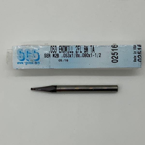 SGS Solid Carbide 2 Flute Ball Endmill .053 Cutting Dia X .080 Flute Length