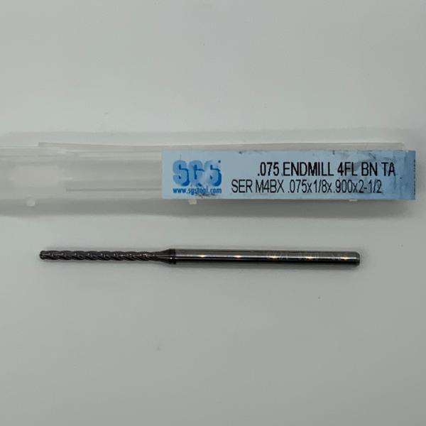 SGS Solid Carbide 4 Flute Ball Endmill .075 Cutting Dia X .900 Flute Length