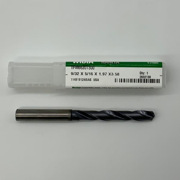 Widia Solid Carbide 2 Flute Drill .2813 (9/32”) Cutting Dia X 1.83 Flute Length Coolant Thru