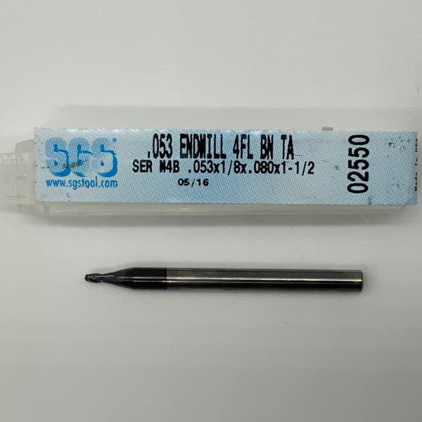 SGS Solid Carbide 4 Flute Ball Endmill .053 Cutting Dia X .080 Flute Length