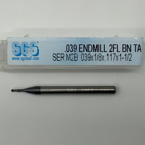 SGS Solid Carbide 2 Flute Ball Endmill .039 Cutting Dia X .117 Flute Length