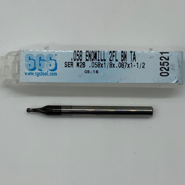 SGS Solid Carbide 2 Flute Ball Endmill .058 Cutting Dia X .087 Flute Length