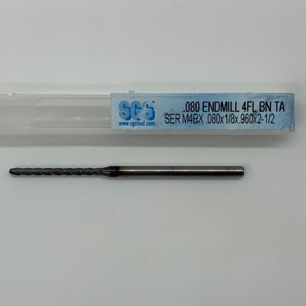 SGS Solid Carbide 4 Flute Ball Endmill .080 Cutting Dia X .960 Flute Length