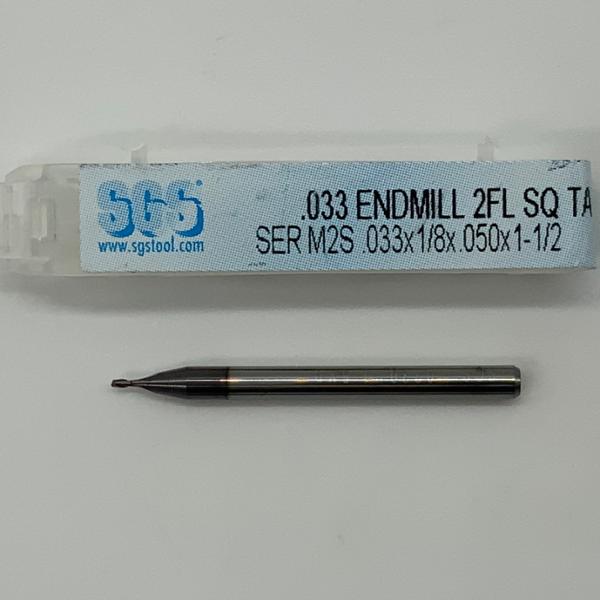 SGS Solid Carbide 2 Flute Endmill .033 Cutting Dia X .050 Flute Length