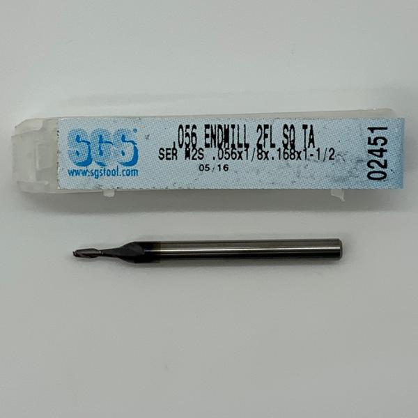 SGS Solid Carbide 2 Flute Endmill .056 Cutting Dia X .168 Flute Length