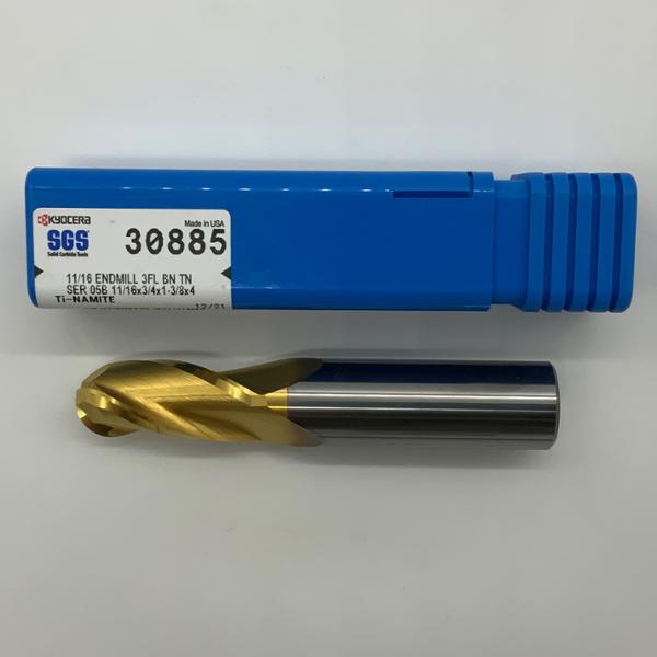 Kyocera Solid Carbide 3 Flute Ball Endmill .6875 (11/16) Cutting Dia X 1.38 Flute Length