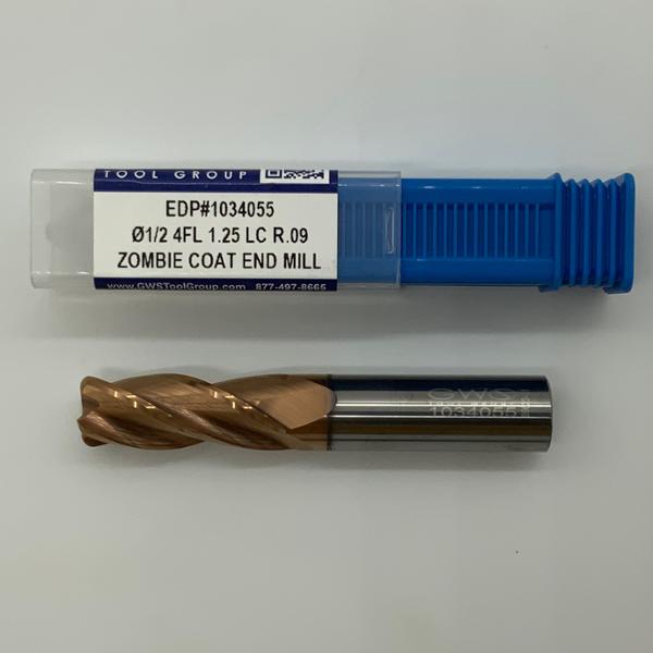 GWS Solid Carbide 4 Flute Variable Endmill .5000 (1/2”) Cutting Dia X 1.25 Flute Length With .090” Corner Radius