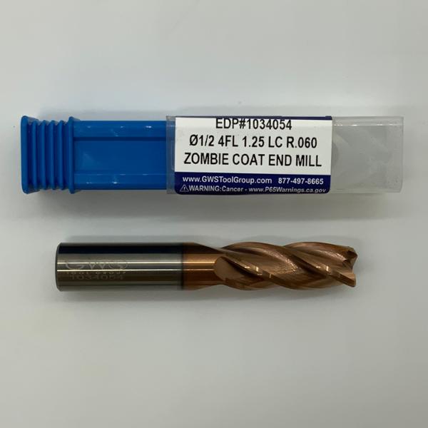 GWS Solid Carbide 4 Flute Variable Endmill .5000 (1/2”) Cutting Dia X 1.25 Flute Length With .060” Corner Radius