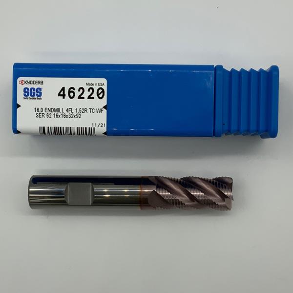 Kyocera Solid Carbide 4 Flute Roughing Endmill .6299 (16mm) Cutting Dia X 32mm Flute Length With 1.52mm Corner Radius