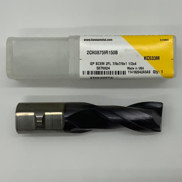 Kennametal Solid Carbide 2 Flute Endmill .8750 (7/8”) Cutting Dia X 1.50 Flute Length With .02 Corner Chamfer