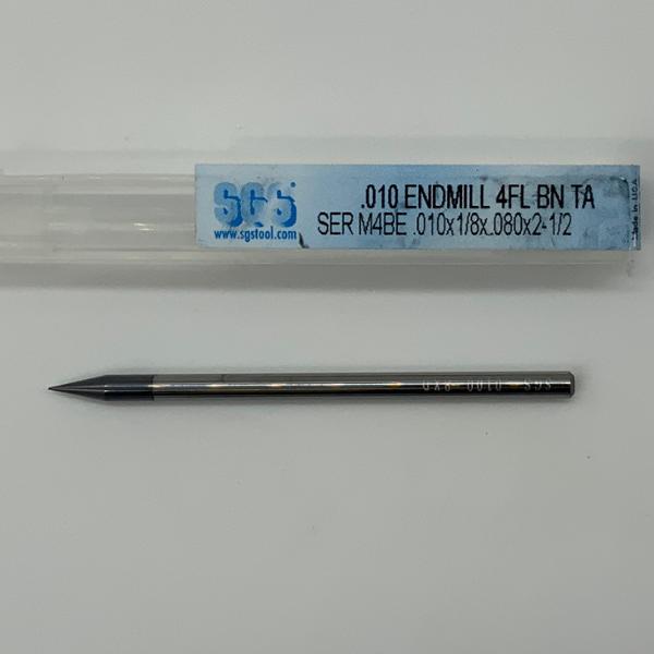 SGS Solid Carbide 4 Flute Ball Endmill .010 Cutting Dia X .080 Flute Length