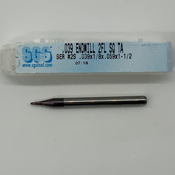 SGS Solid Carbide 2 Flute Endmill .039 Cutting Dia X .059 Flute Length