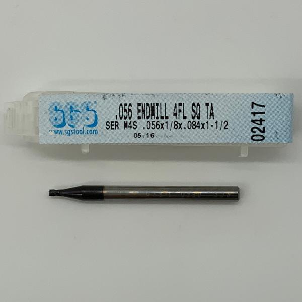 SGS Solid Carbide 4 Flute Endmill .056 Cutting Dia X .084 Flute Length