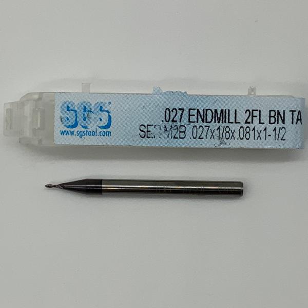 SGS Solid Carbide 2 Flute Ball Endmill .027 Cutting Dia X .081 Flute Length