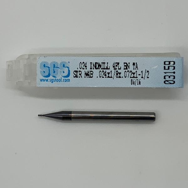 SGS Solid Carbide 4 Flute Ball Endmill .024 Cutting Dia X .072 Flute Length