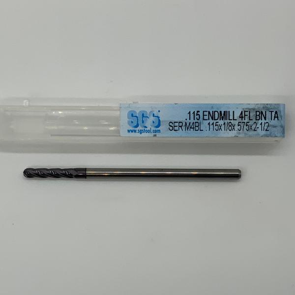 SGS Solid Carbide 4 Flute Ball Endmill .115 Cutting Dia X .575 Flute Length