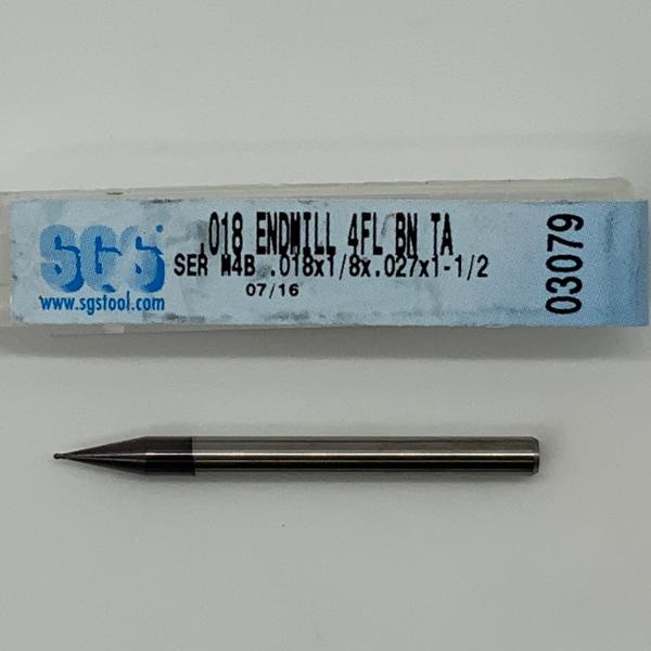 SGS Solid Carbide 4 Flute Ball Endmill .018 Cutting Dia X .027 Flute Length