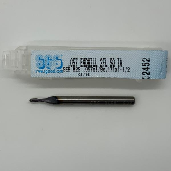 SGS Solid Carbide 2 Flute Endmill .057 Cutting Dia X .171 Flute Length