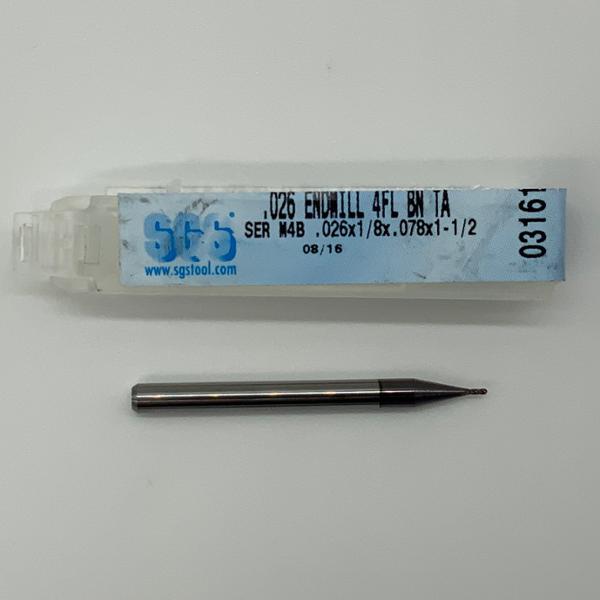 SGS Solid Carbide 4 Flute Ball Endmill .026 Cutting Dia X .078 Flute Length