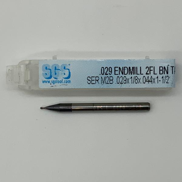 SGS Solid Carbide 2 Flute Ball Endmill .029 Cutting Dia X .044 Flute Length