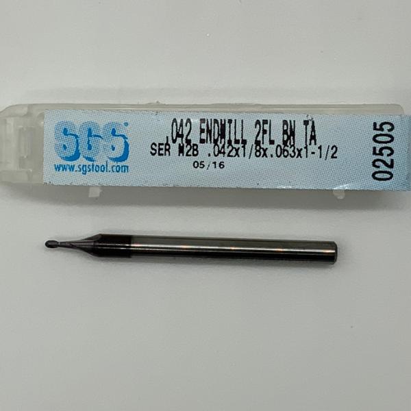 SGS Solid Carbide 2 Flute Ball Endmill .042 Cutting Dia X .063 Flute Length