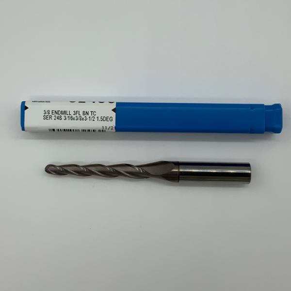 Kyocera Solid Carbide 3 Flute Tapered Endmill Ball End .1875 Tip Dia X 1.7 Flute Length 1.5 Degree Taper Per Side