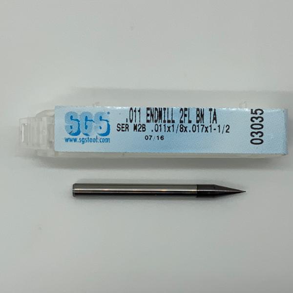 SGS Solid Carbide 2 Flute Ball Endmill .011 Cutting Dia X .017 Flute Length